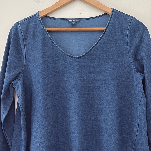 J. JILL Pure Jill Indigo Tunic Dress Trapeze Swing Long Sleeve V Neck Blue Sz S - Picture 2 of 12